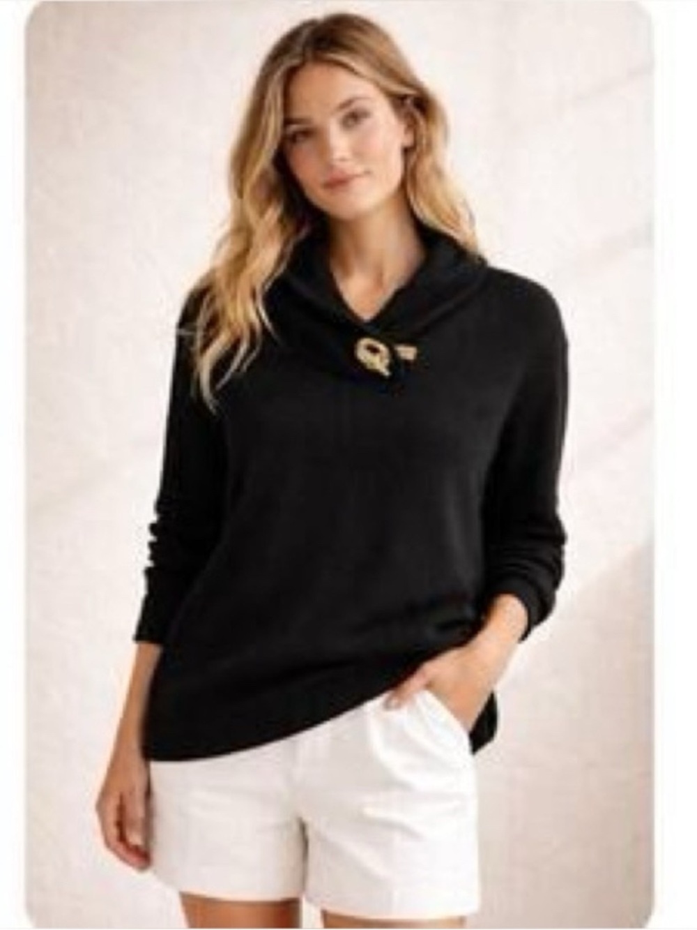 Lauren Ralph Lauren Black Shawl Collar Sweater Gold Toggle Preppy Pullover PL